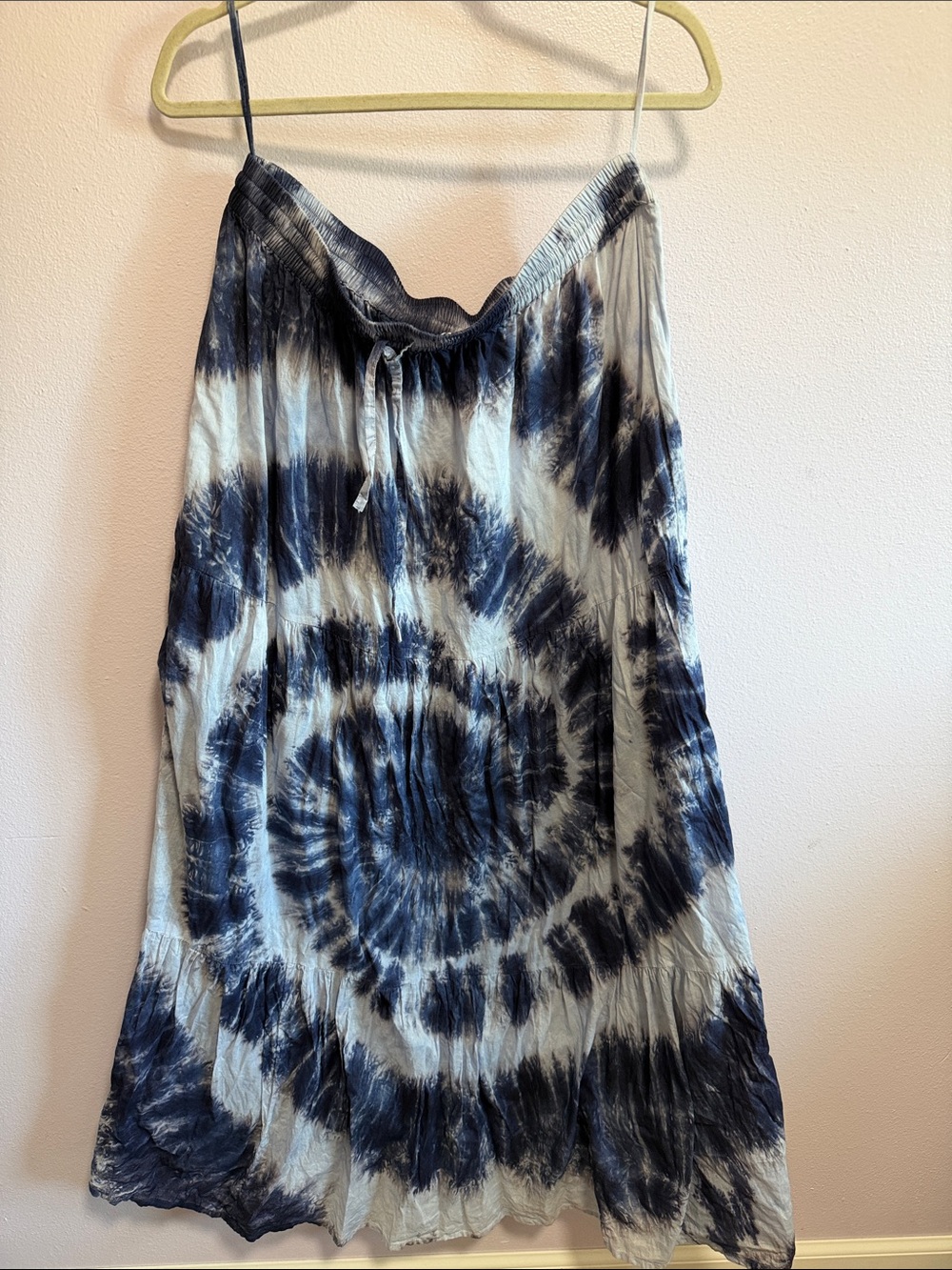 Cotton Tie-Dye Navy and White Maxi Skirt